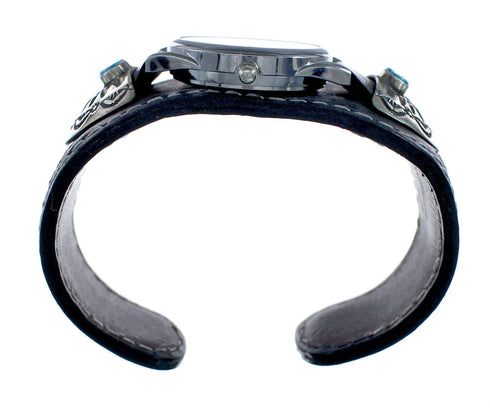 Navajo Turquoise Sterling Silver And Leather Cuff Watch SN20315